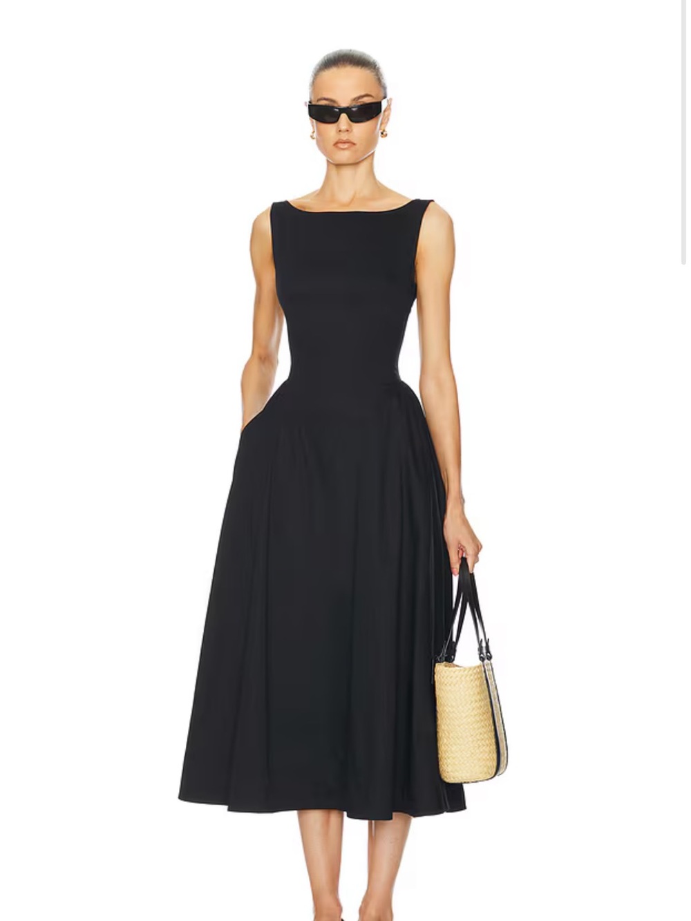Helsa Stretch Cotton Sateen Midi Dress in Black BNOWT - Picture 9 of 9